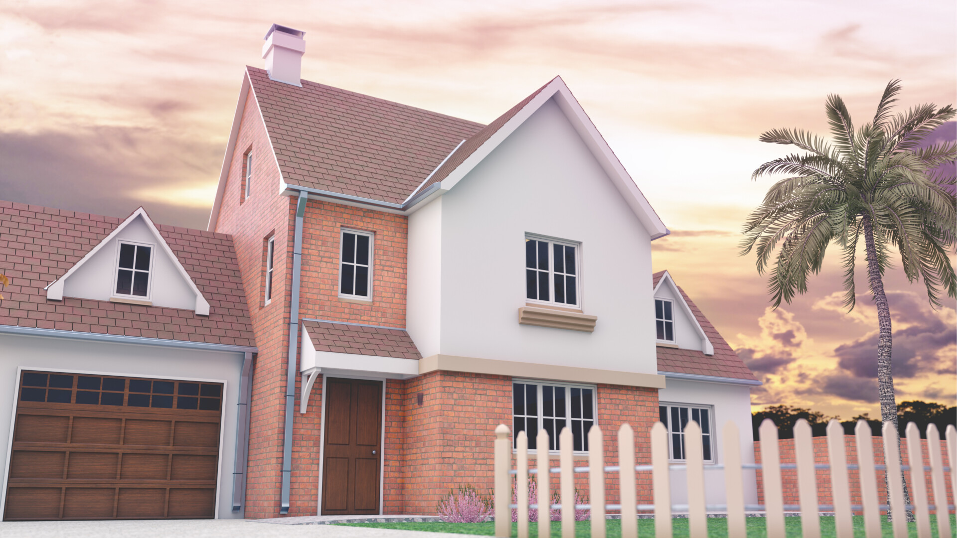 Home buying 101 modern-brick-house-with-garage-and-palm-tree-fence